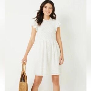 Time and Tru Womens Ruffle Eyelet Dress with Flutter Sleeves Vivid White Size XL